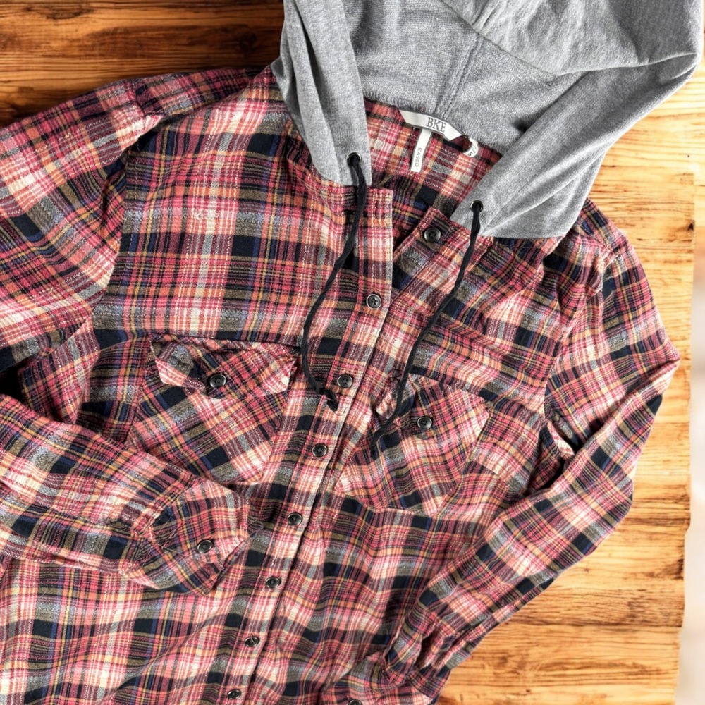 BKE Hoodie Shirt Women S Plaid Flannel Cowgirl Western Rodeo Cozy Pockets‎